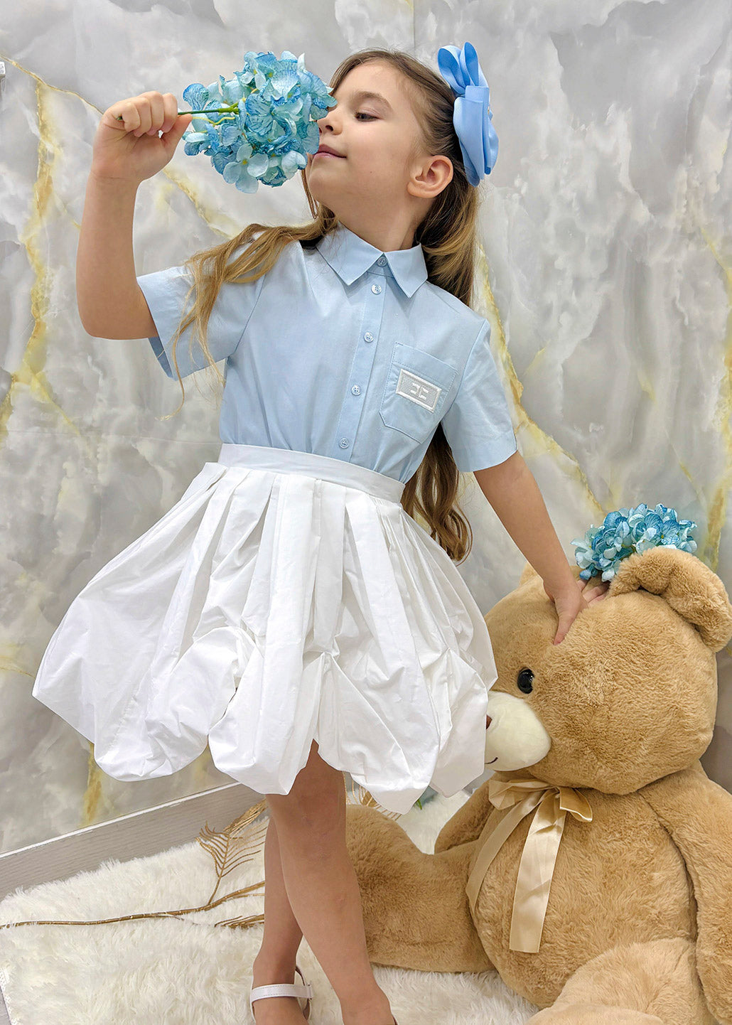 Elisabetta Franchi La Mia Bambina Abito Celeste/Bianco per Bambine