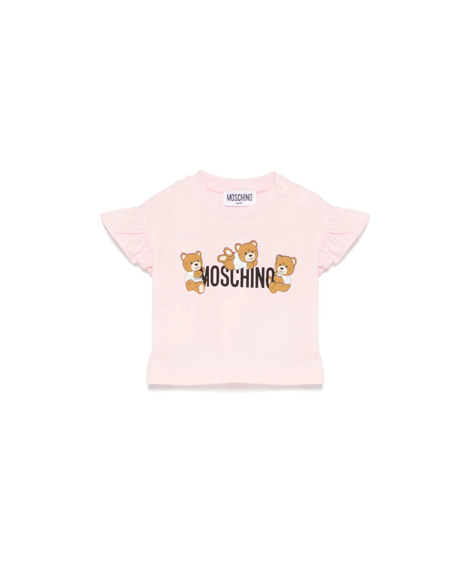 Moschino Kids T-shirt Rosa con Stampa per Neonate