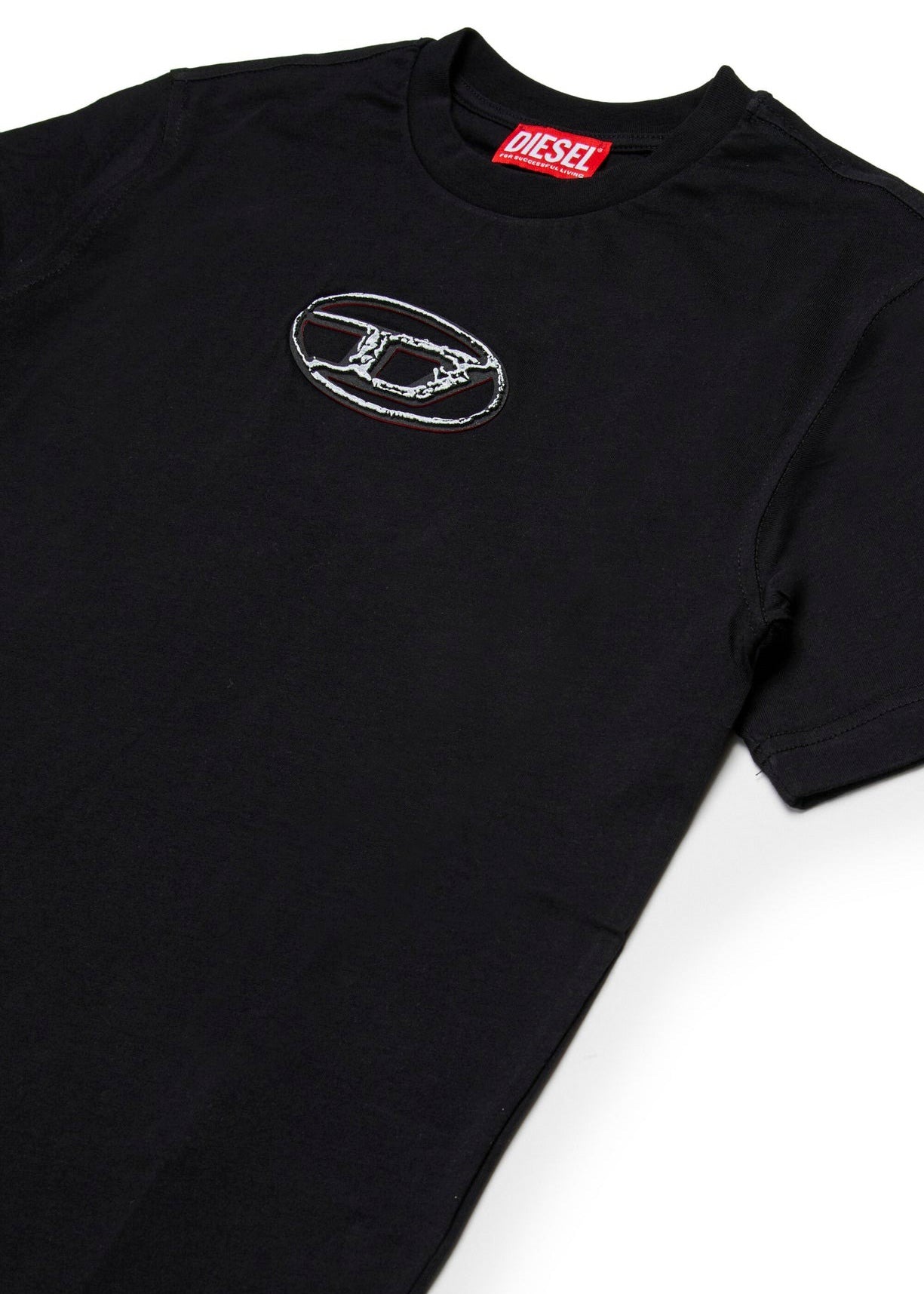 Diesel Kids T-Shirt Nera con Oval D per Bambine (dettaglio)