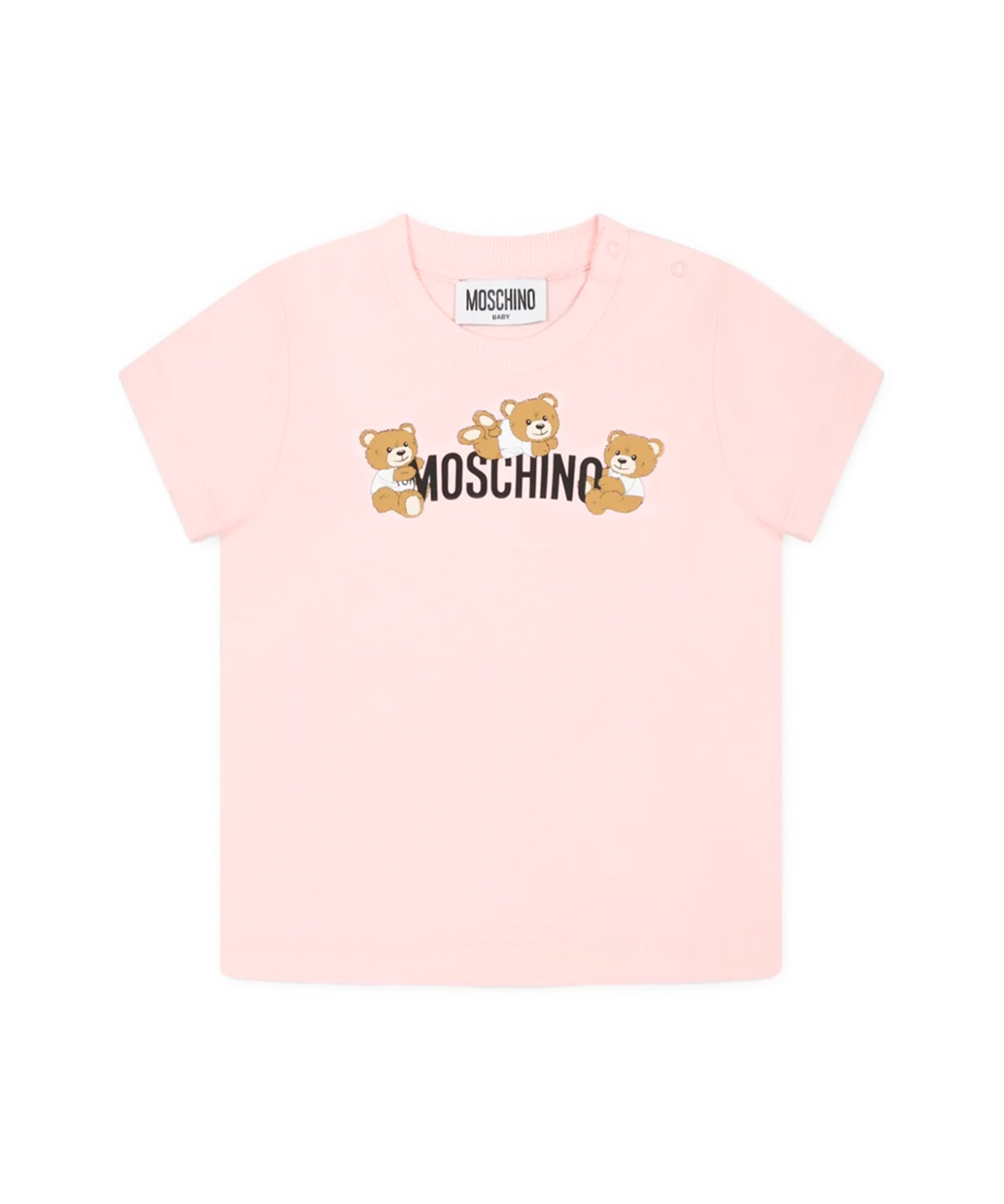 Moschino Kids T-shirt Rosa con Stampa Teddy per Neonate