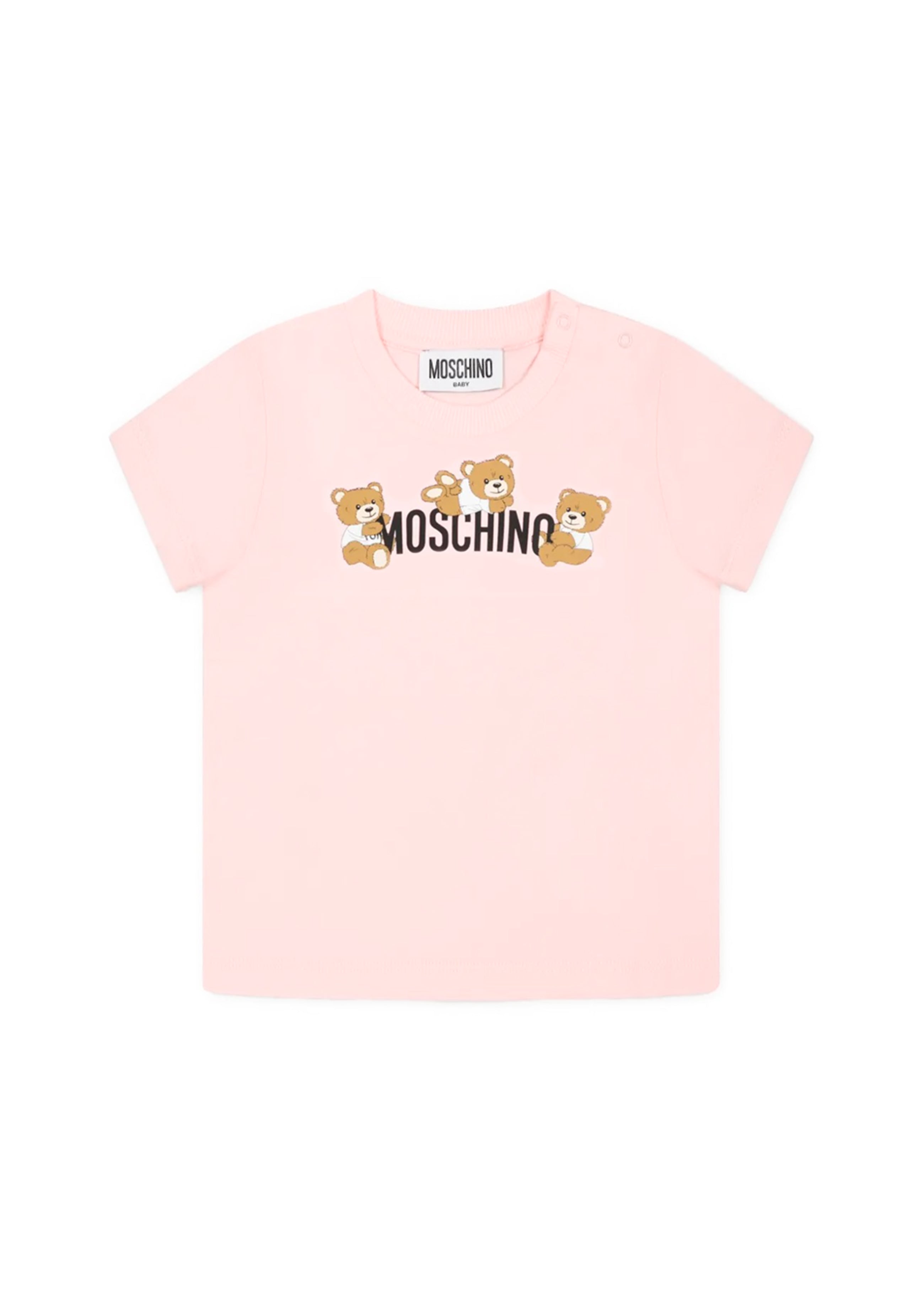 Moschino Kids T-shirt Rosa con Stampa Teddy per Neonate
