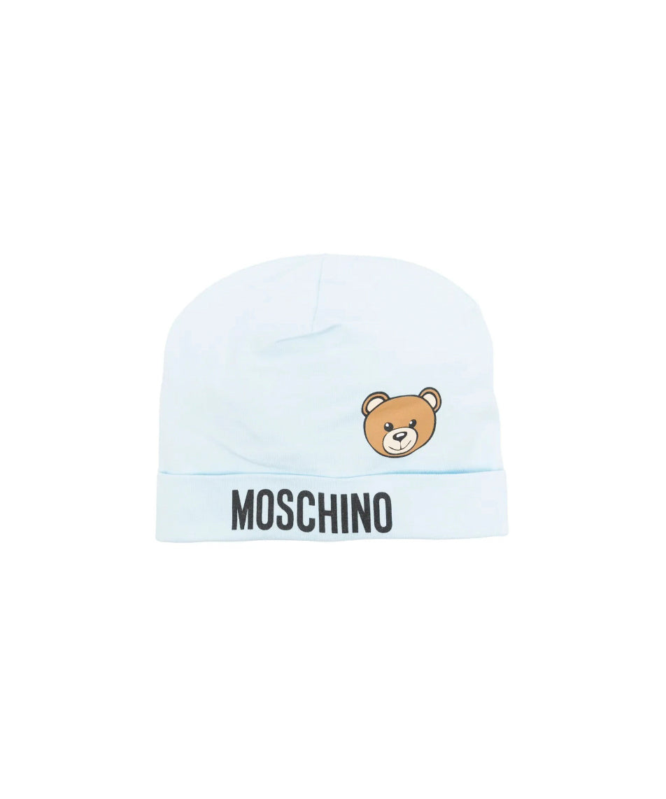 Moschino Kids Cappello Celeste con Logo Teddy Bear per Neonati