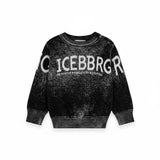 Iceberg Kids Maglione Nero Girocollo con Effetto Sbiadito e Maxi Logo per Neonati