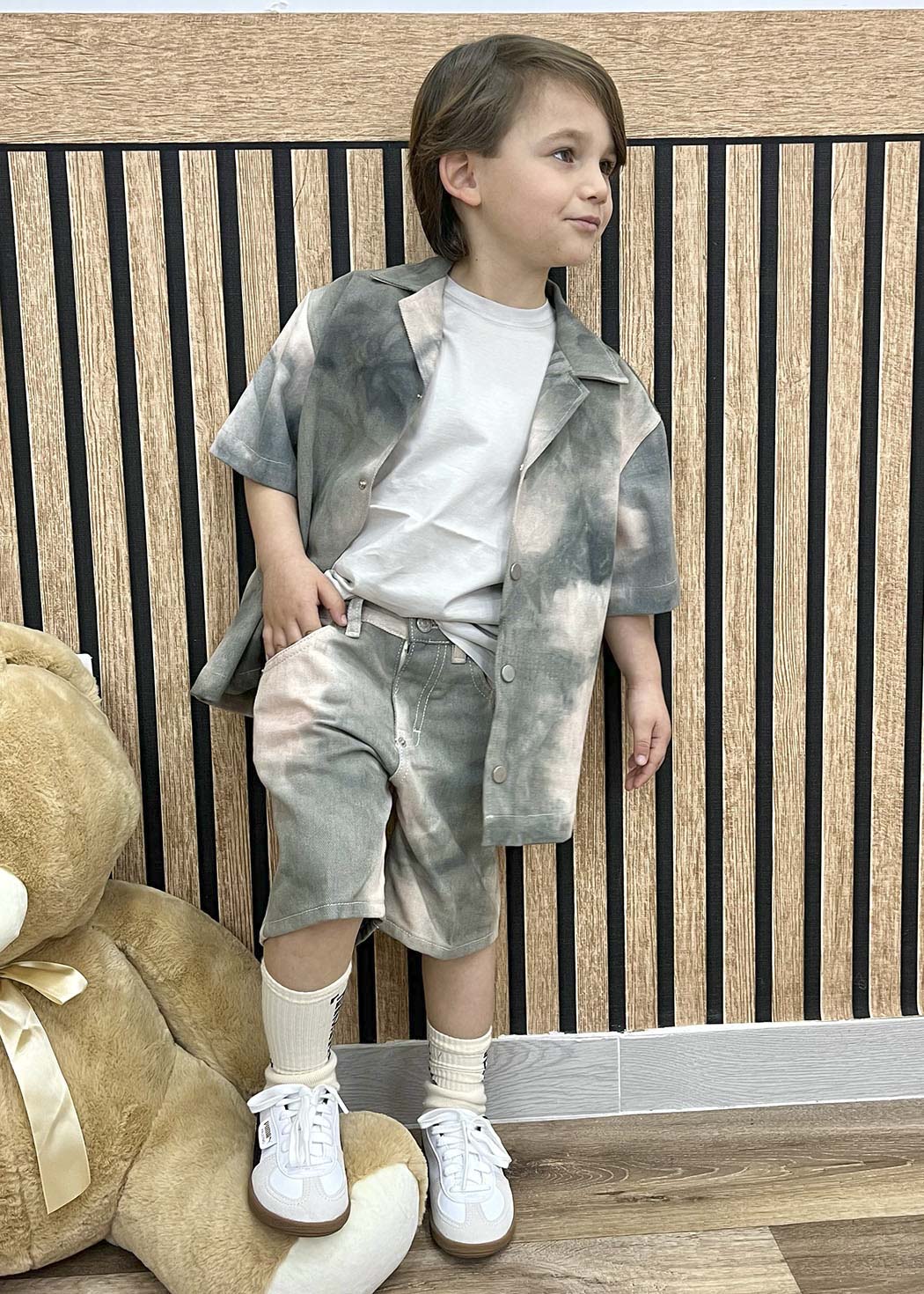 I'm Brian Bermuda Jeans Maltito Verde per Bambini