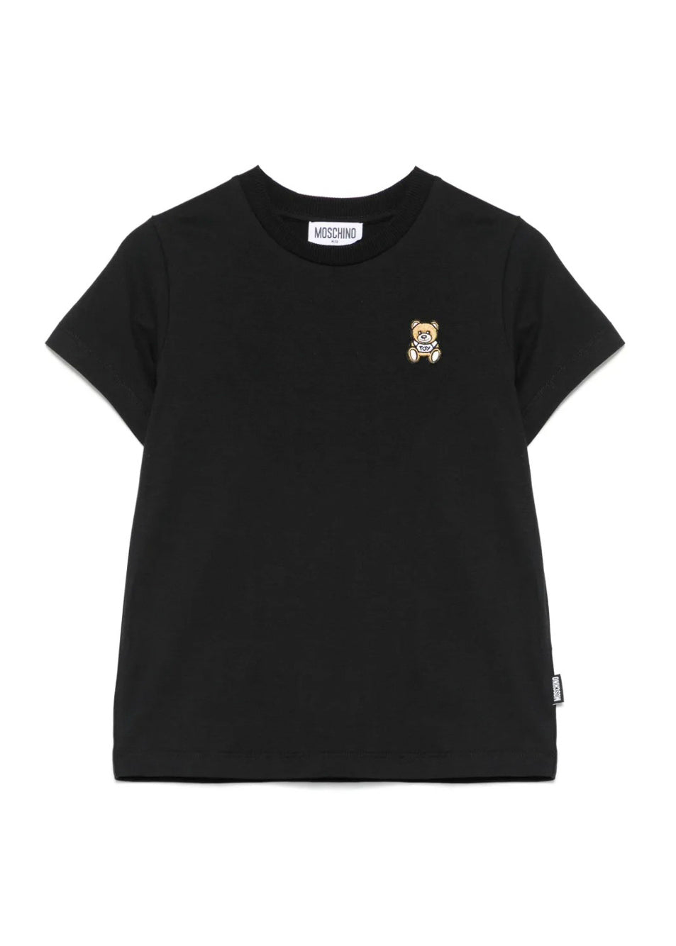 Moschino Kids T-Shirt Nera con Ricamo Teddy per Bambini