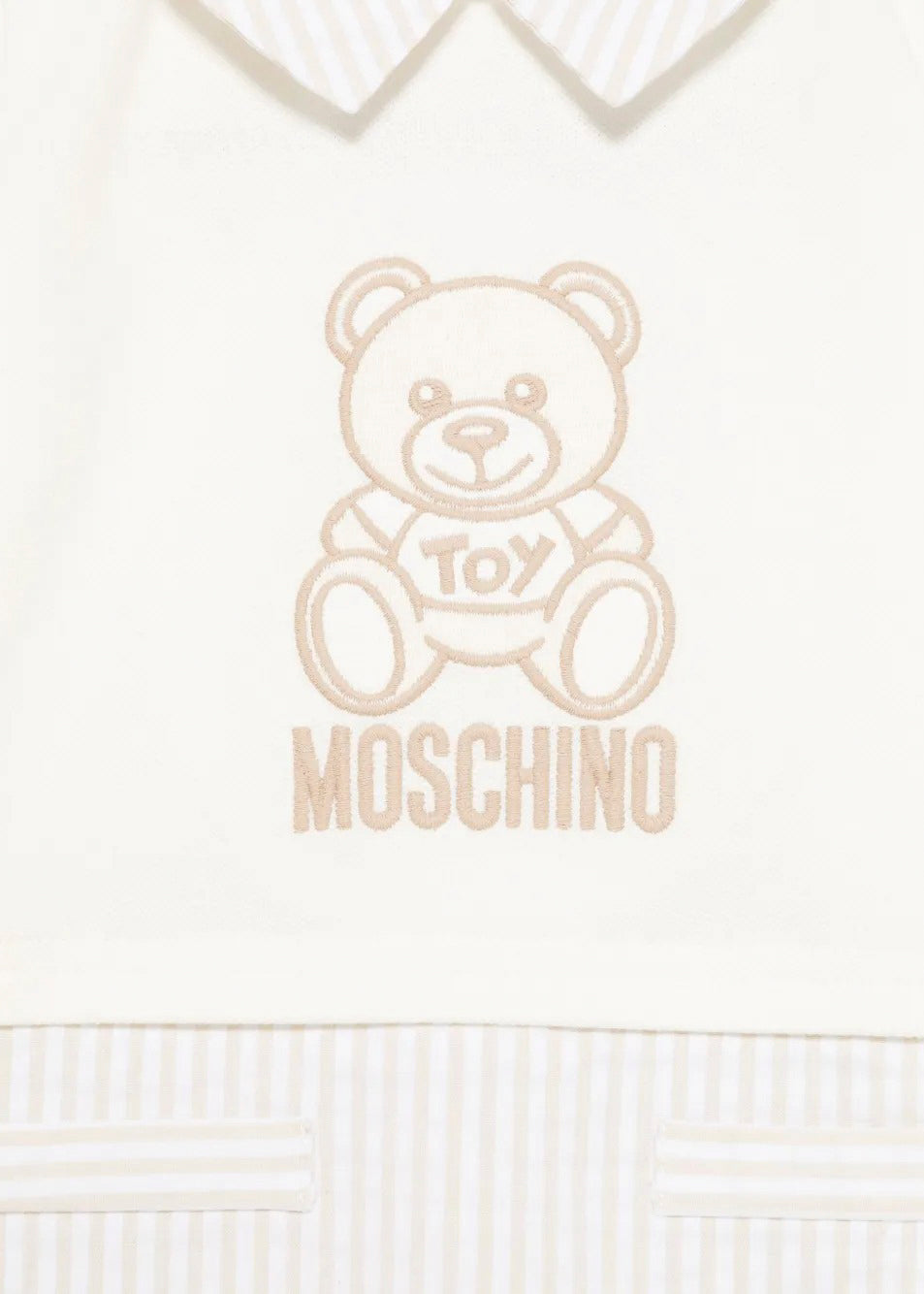 Moschino Kids Tutina a Righe Panna/Beige con Ricamo Teddy per Neonati