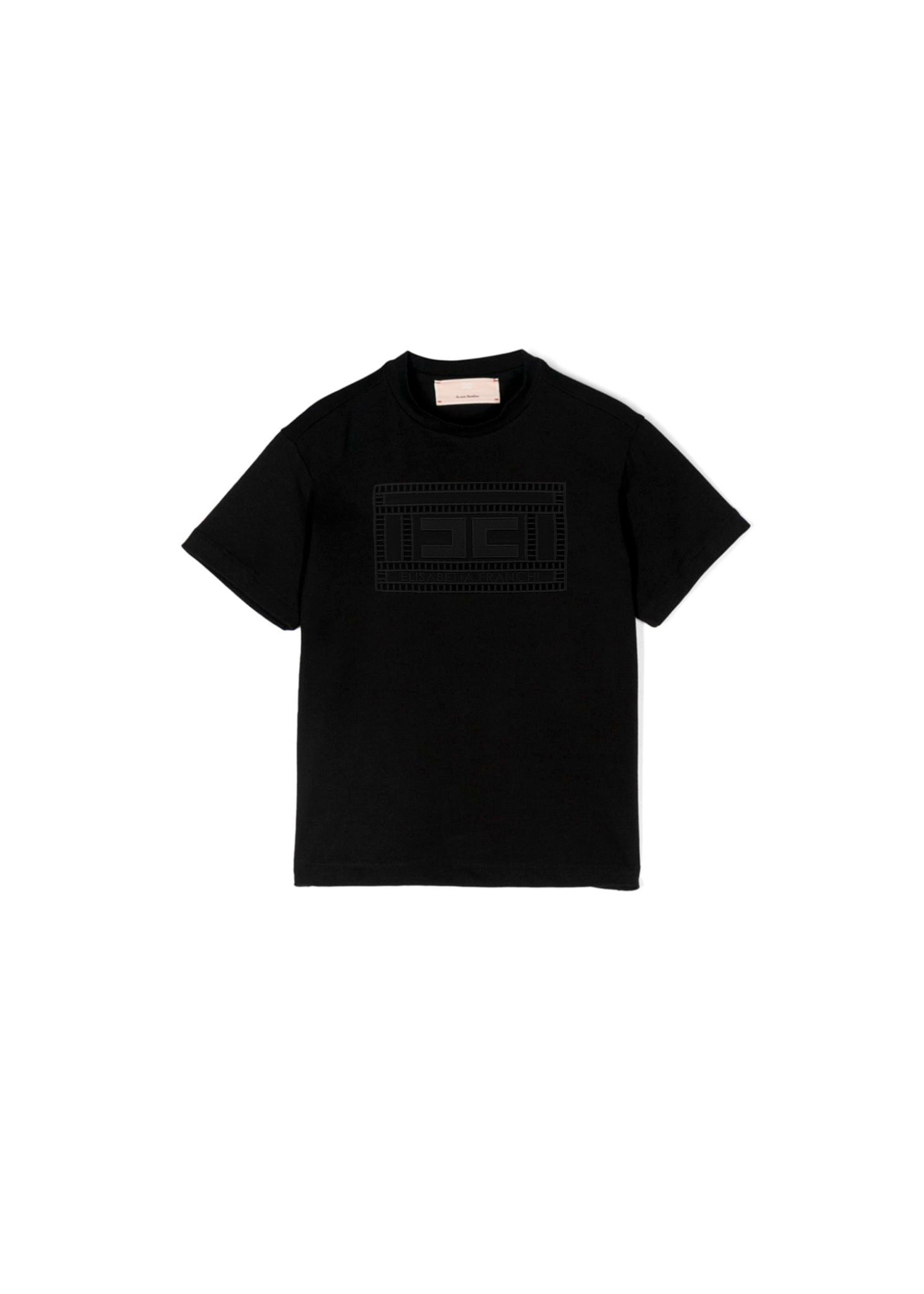 Elisabetta Franchi La Mia Bambina T-shirt Nero con Ricamo Ajour per Neonate