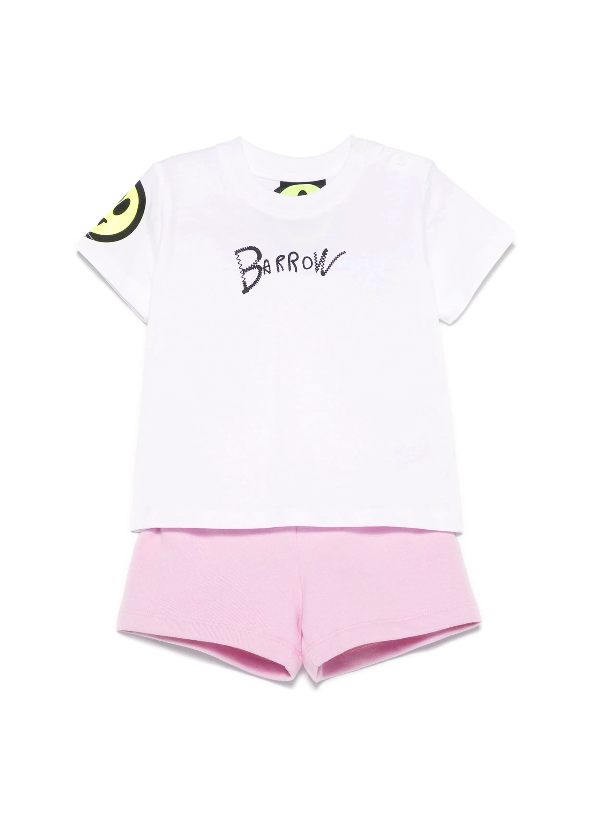 Barrow Kids T-shirt Bianca con Stampa Retro con Shorts Rosa per Neonate