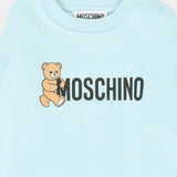 Moschino Kids Felpa Girocollo Celeste con Logo per Neonati