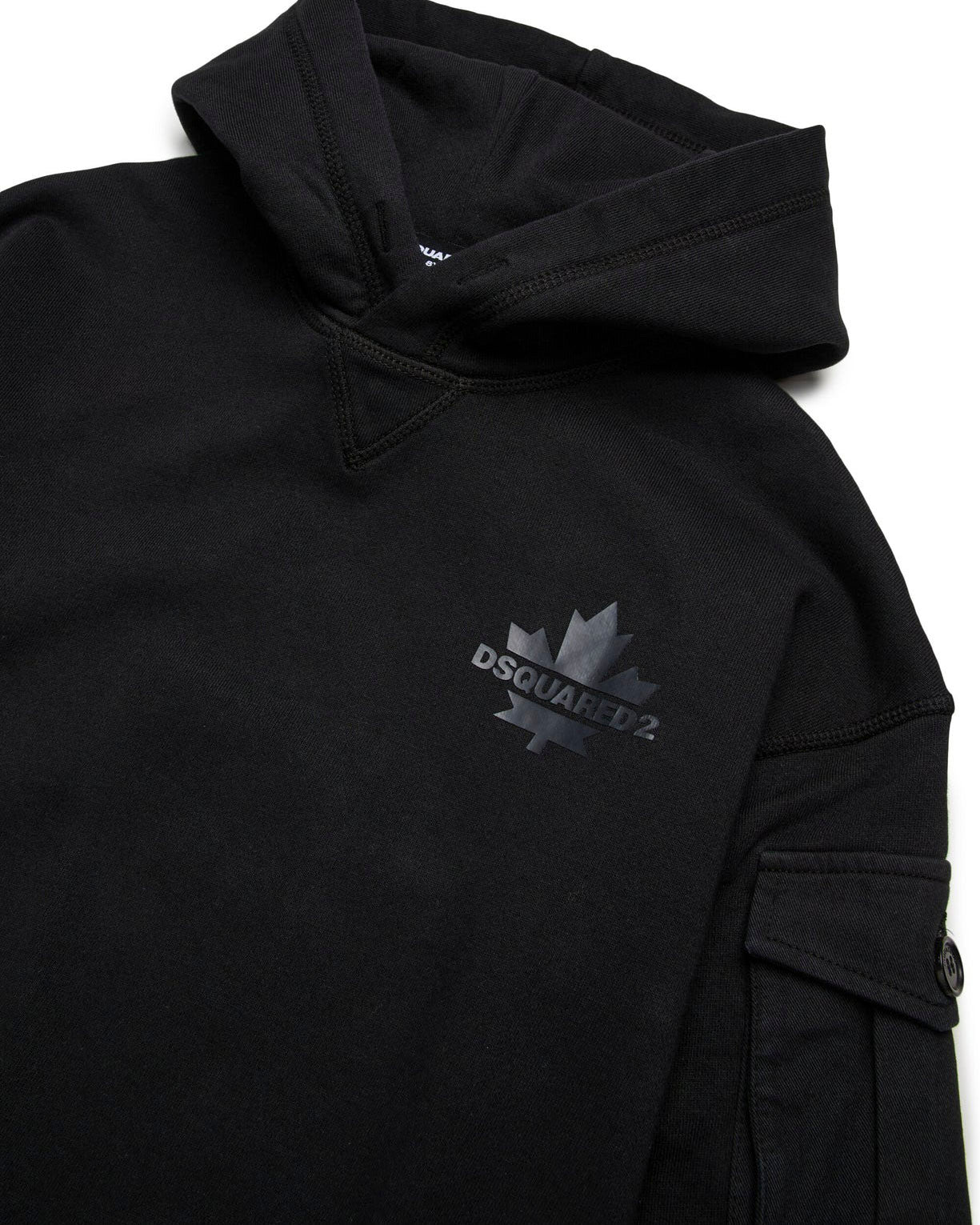 Dsquared2 Kids Felpa con Cappuccio Nera con Maple Leaf per Bambini