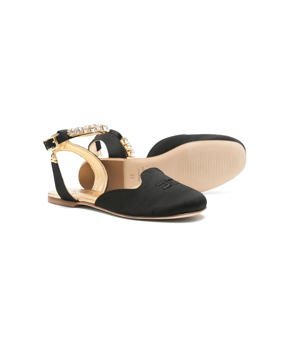 Elisabetta Franchi La Mia Bambina Ballerina Chanel con Strass Nera per Bambine