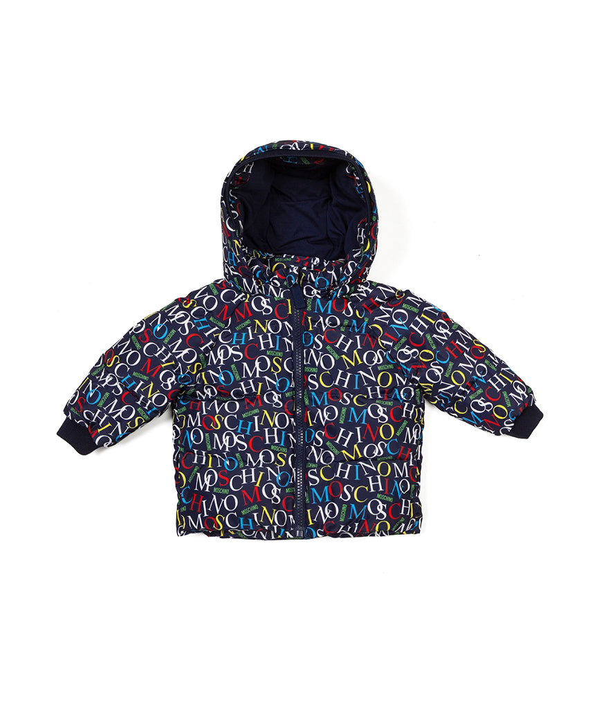 Moschino Kids Giubbino Blu con Logo Allover per Neonati