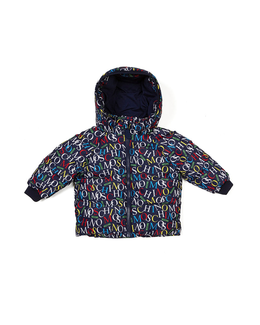 Moschino Kids Giubbino Blu con Logo Allover per Neonati