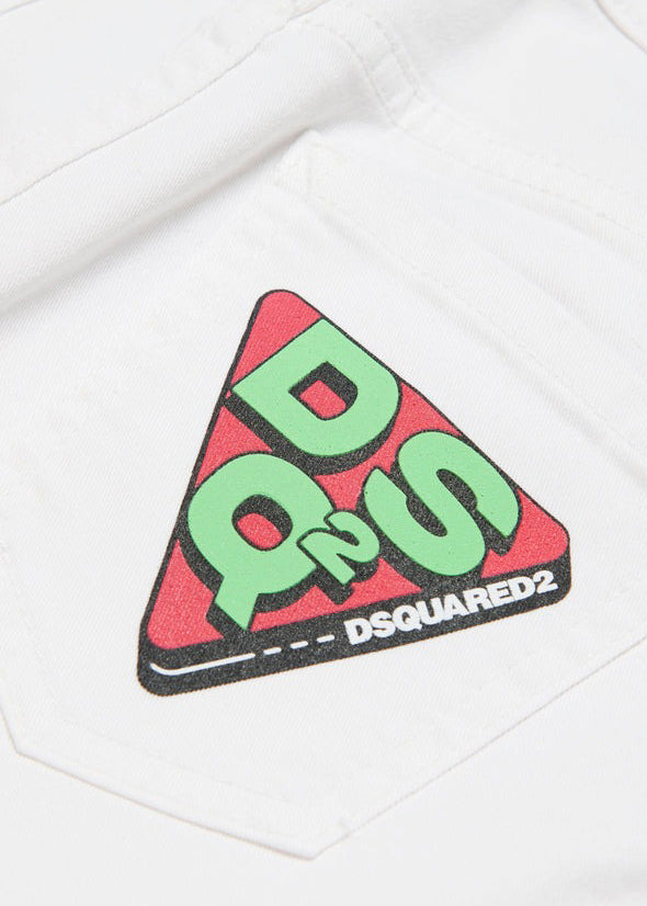 Dsquared2 Kids Gonna di Jeans Bianca a Taglio Obliquo per Bambine