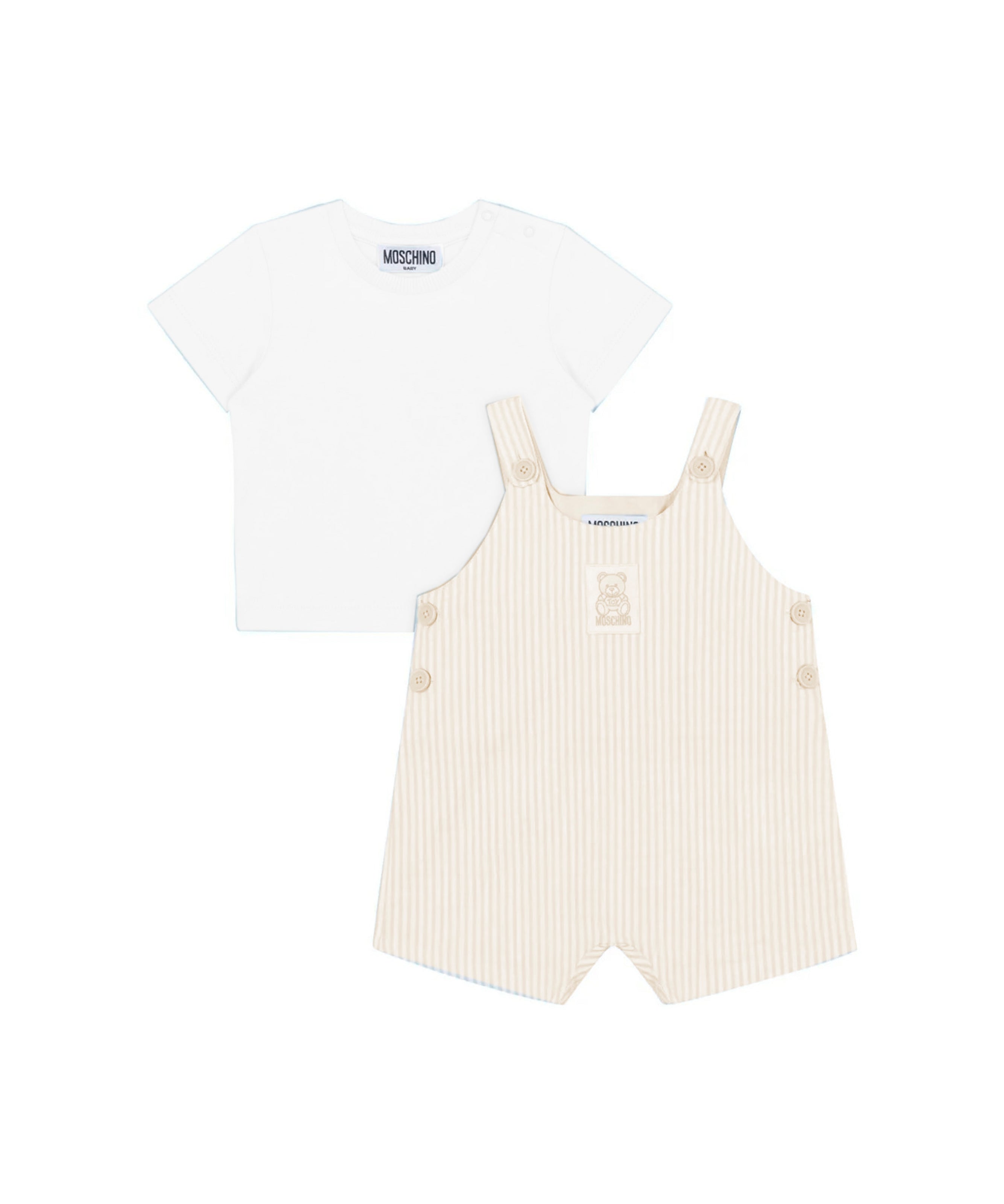 Moschino Kids T-shirt con Salopette Pann/Beige per Neonati