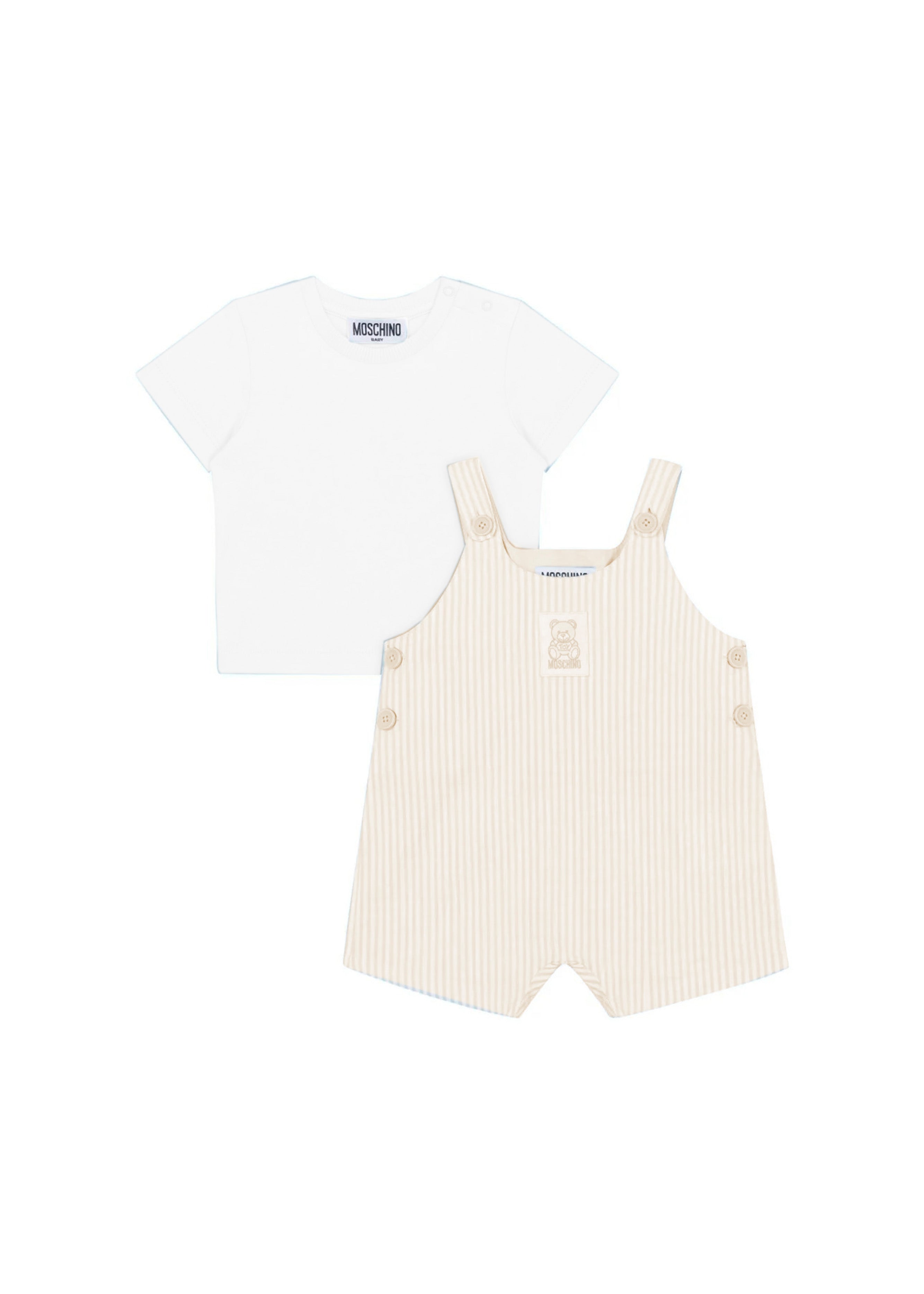 Moschino Kids T-shirt con Salopette Pann/Beige per Neonati