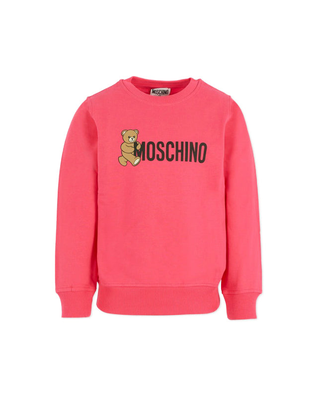 Moschino Kids Felpa Girocollo Lampone con Logo per Bambine
