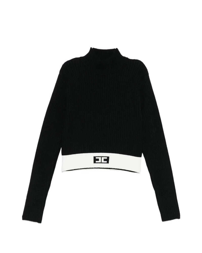 Elisabetta Franchi La Mia Bambina Maglioncino Nero con Banda Logo per Bambine