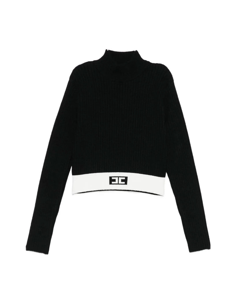 Elisabetta Franchi La Mia Bambina Maglioncino Nero con Banda Logo per Bambine