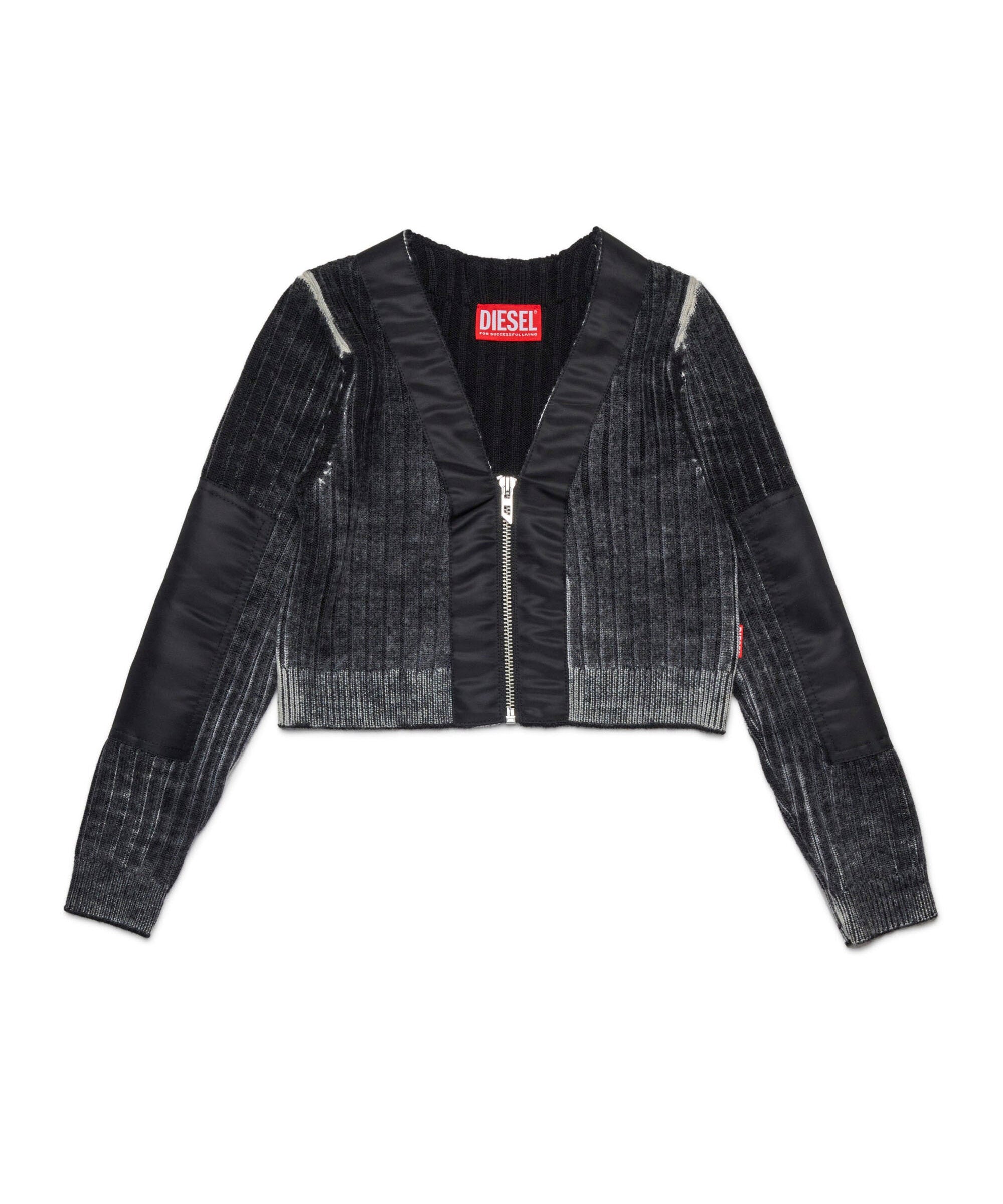 Diesel Kids Cardigan Crop a Costine Nero per Bambine