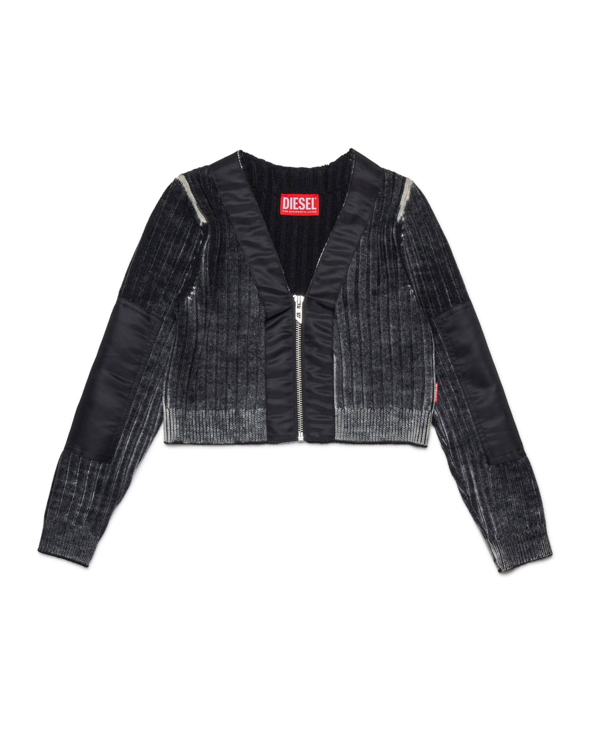 Diesel Kids Cardigan Crop a Costine Nero per Bambine