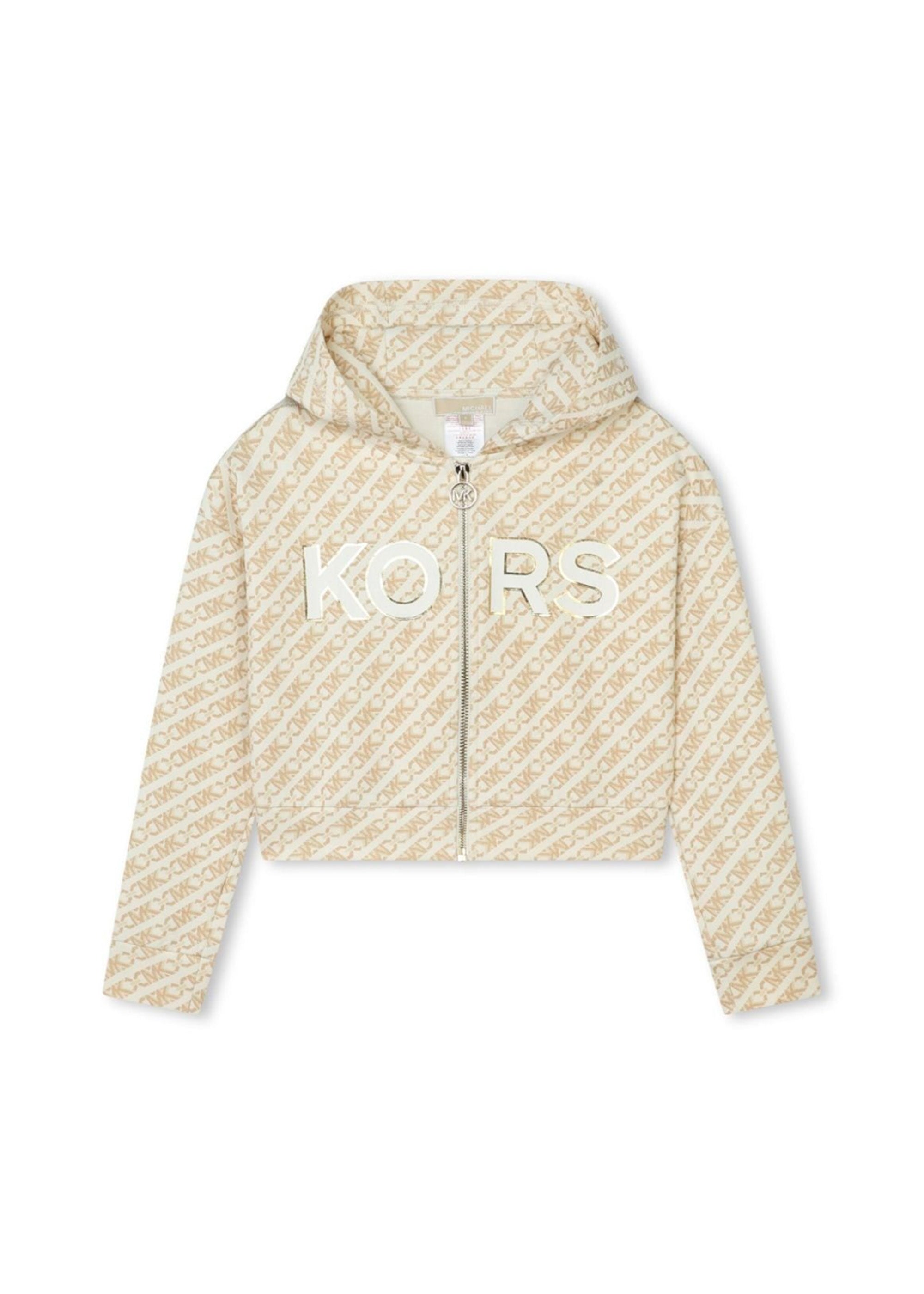 Michael Kors Kids Felpa Crema con Cappuccio con Logo All-over