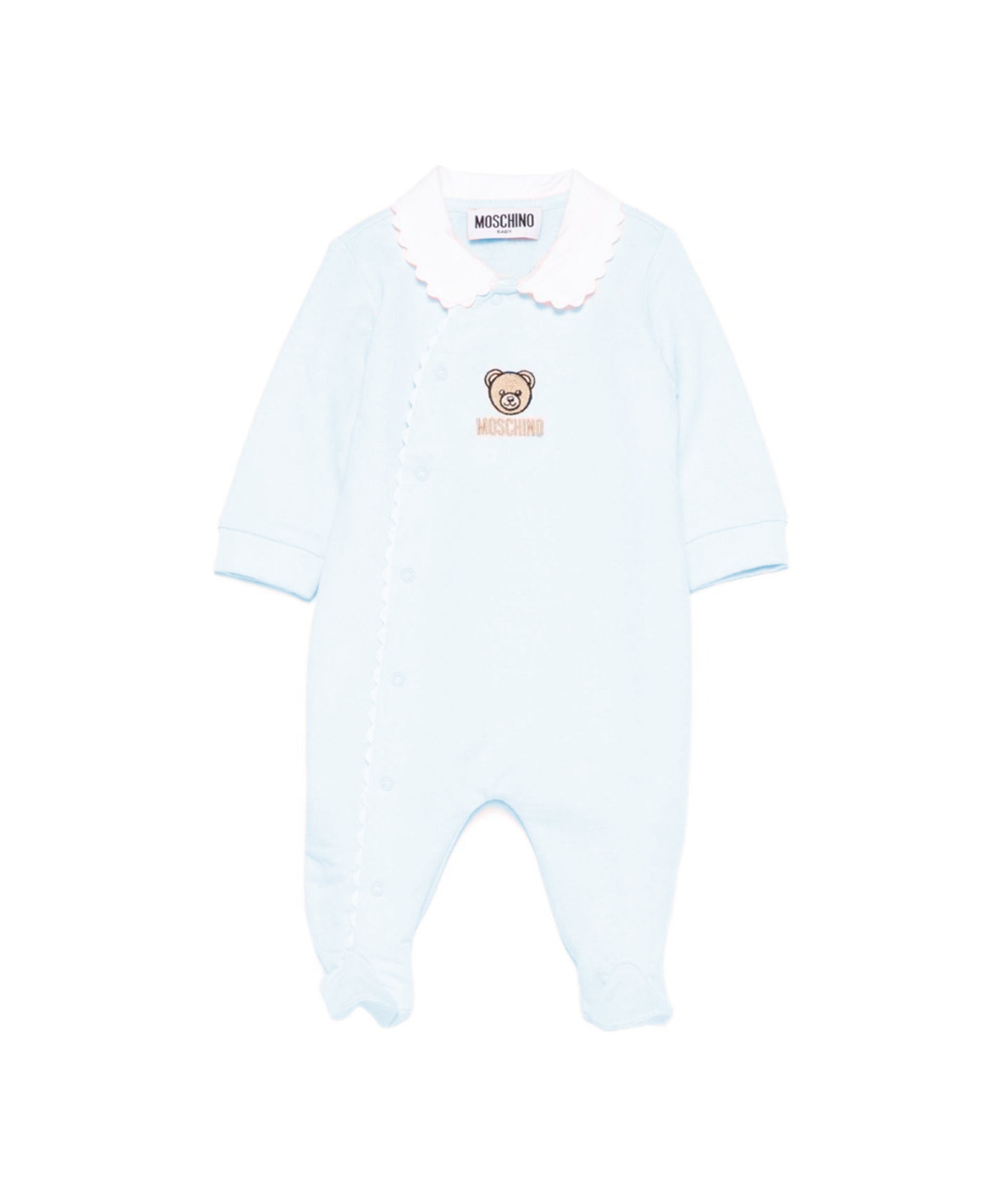 Moschino Kids Tutina Celeste con Logo per Neonati
