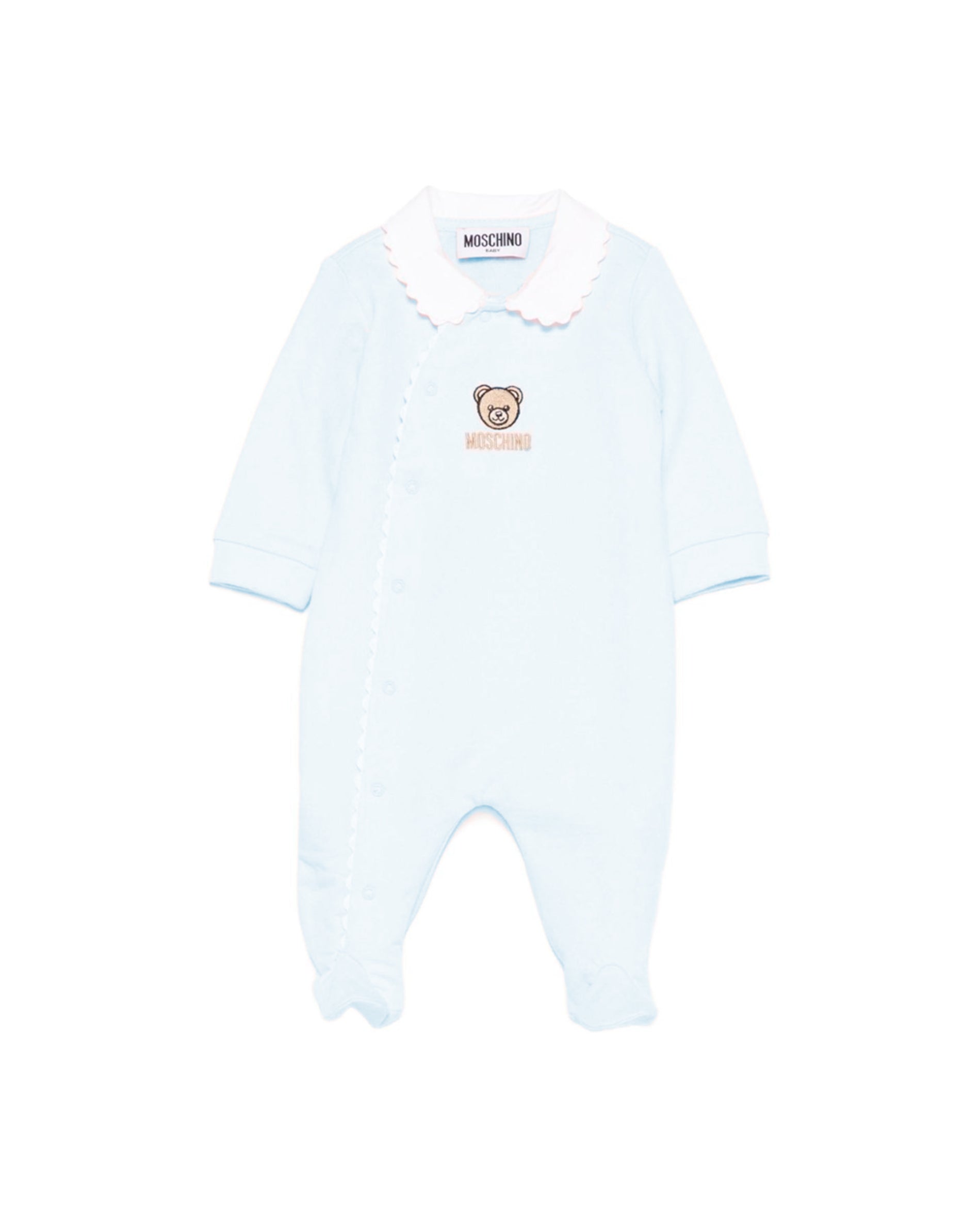Moschino Kids Tutina Celeste con Logo per Neonati
