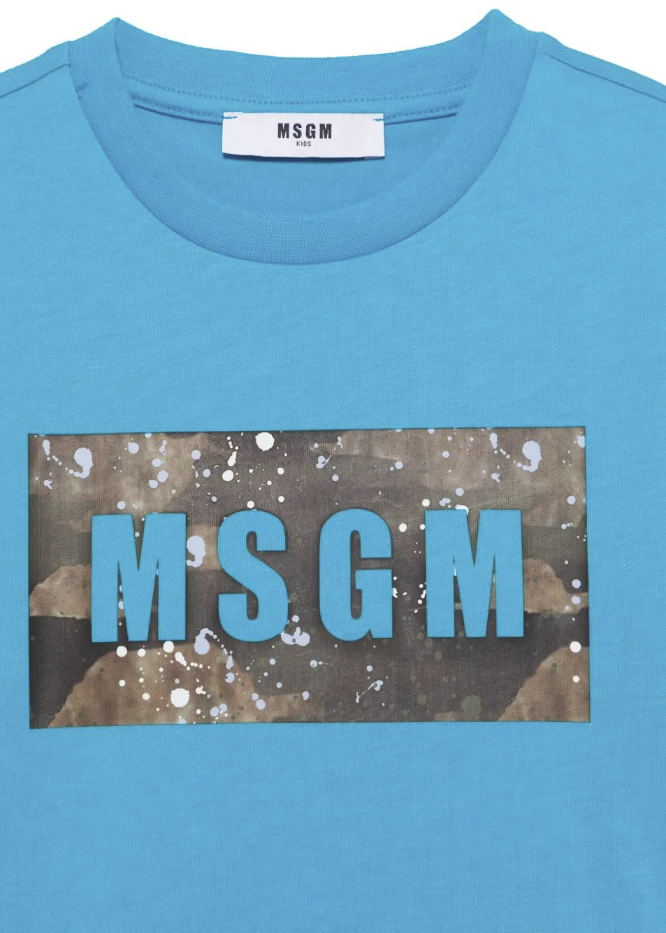 MSGM Kids T-shirt Turchese con Banda Logo per Bambini dettaglio
