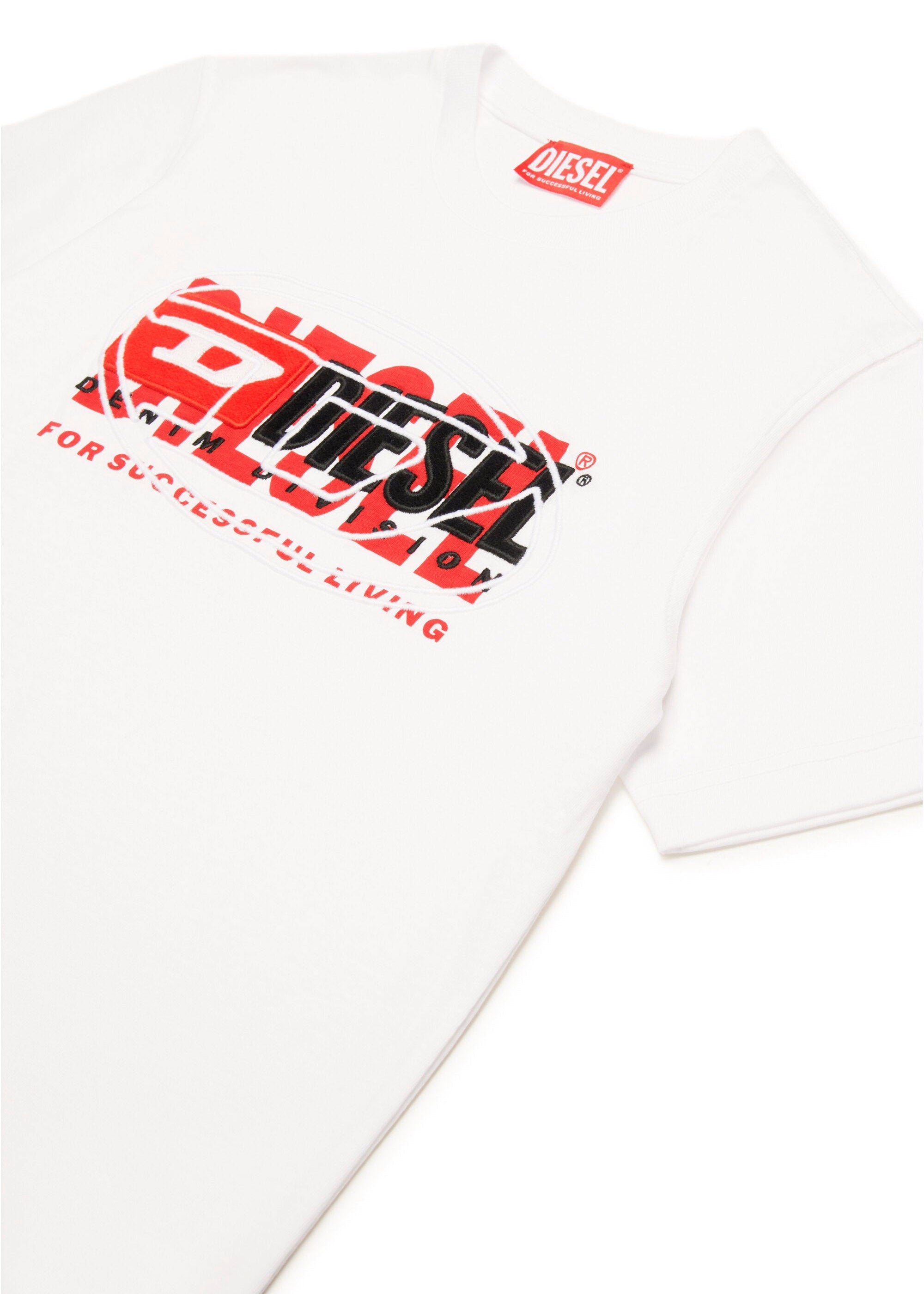 Diesel Kids T-shirt Bianca con Triplo Logo per Bambini