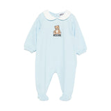 Moschino Kids Tutina Celeste con Stampa Teddy per Neonati