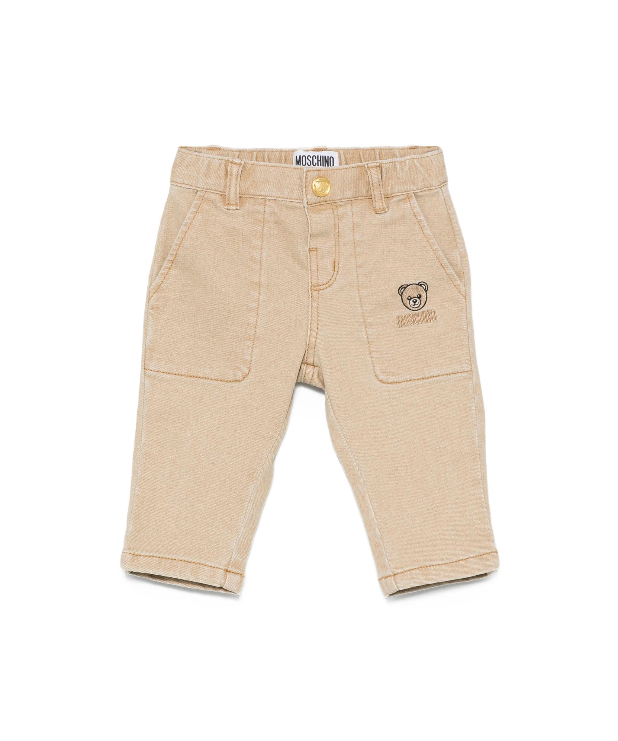 Moschino Kids Pantaloni Biege con Logo Teddy per Neonati