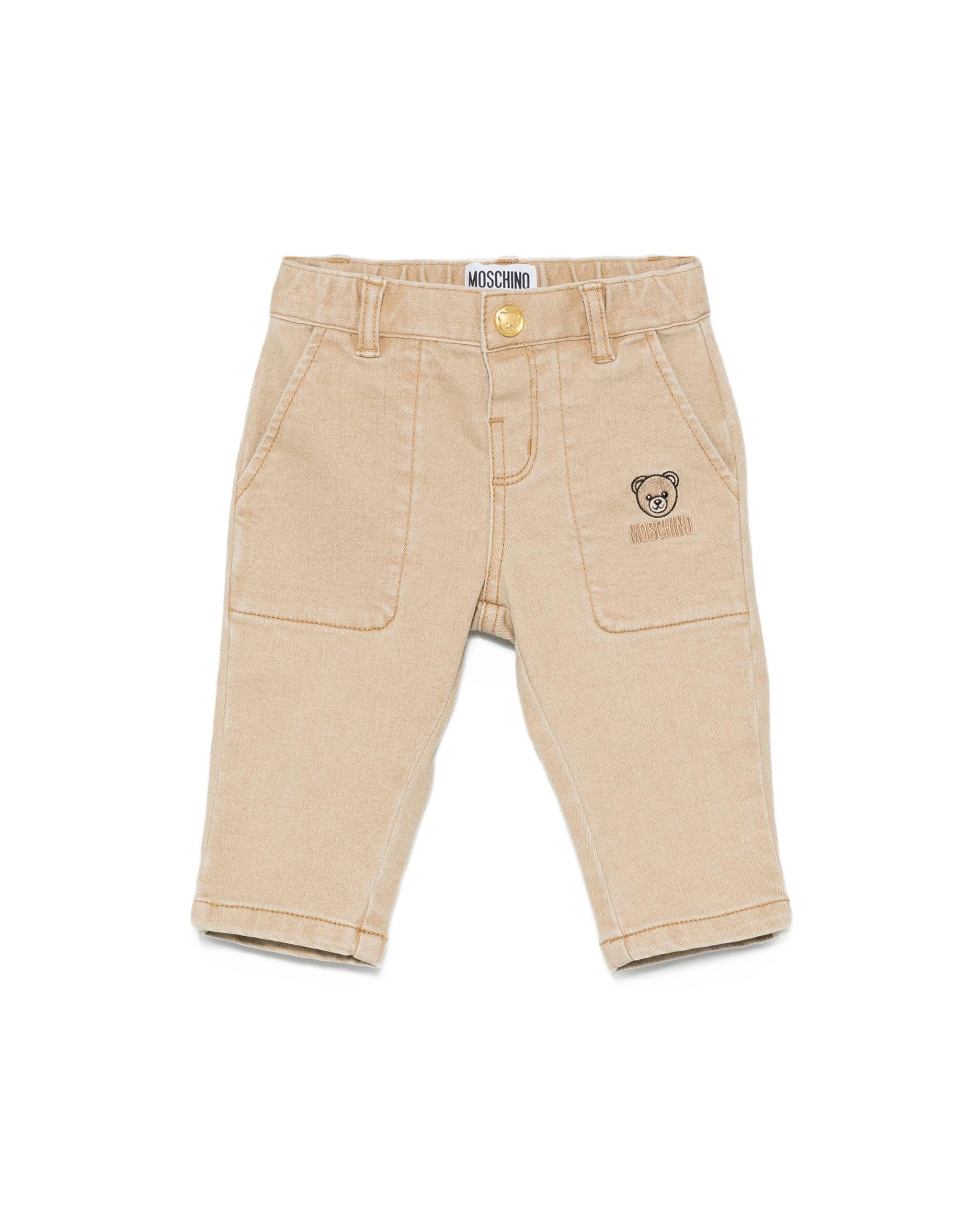 Moschino Kids Pantaloni Biege con Logo Teddy per Neonati