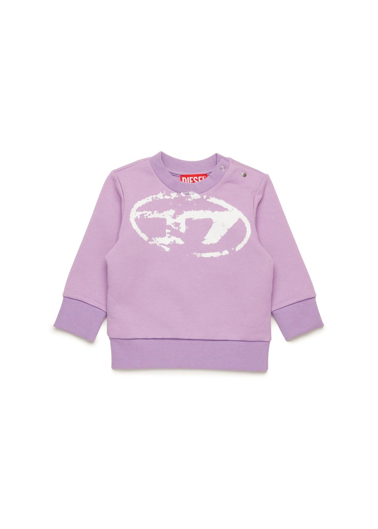 Diesel Kids Felpa Lilla Girocollo con Used Effect Oval D per Neonate