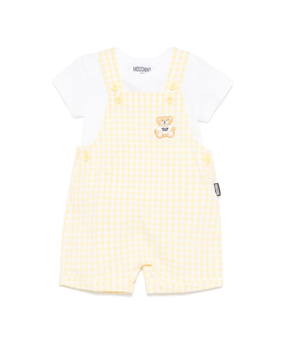 Moschino Kids T-shirt con Salopette Giallo a Quadri per Neonate