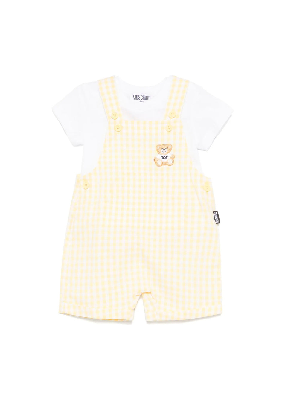 Moschino Kids T-shirt con Salopette Giallo a Quadri per Neonate