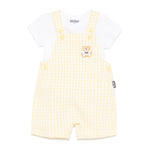 Moschino Kids T-shirt con Salopette Giallo a Quadri per Neonate