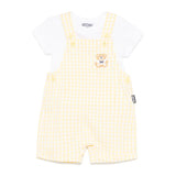 Moschino Kids T-shirt con Salopette Giallo a Quadri per Neonate