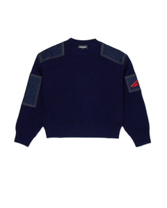 Dsquared2 Kids Pullover Blu con Inserti Denim per Bambine