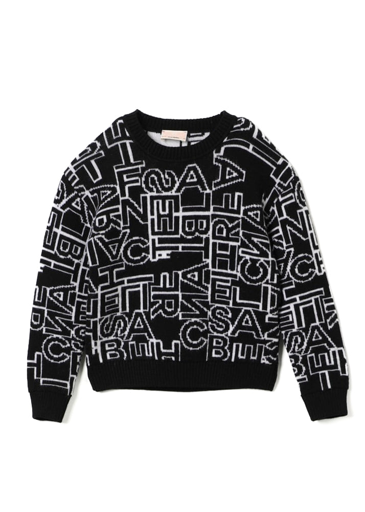 Elisabetta Franchi La Mia Bambina Maglioncino Nero con Intarso Lettering per Bambine