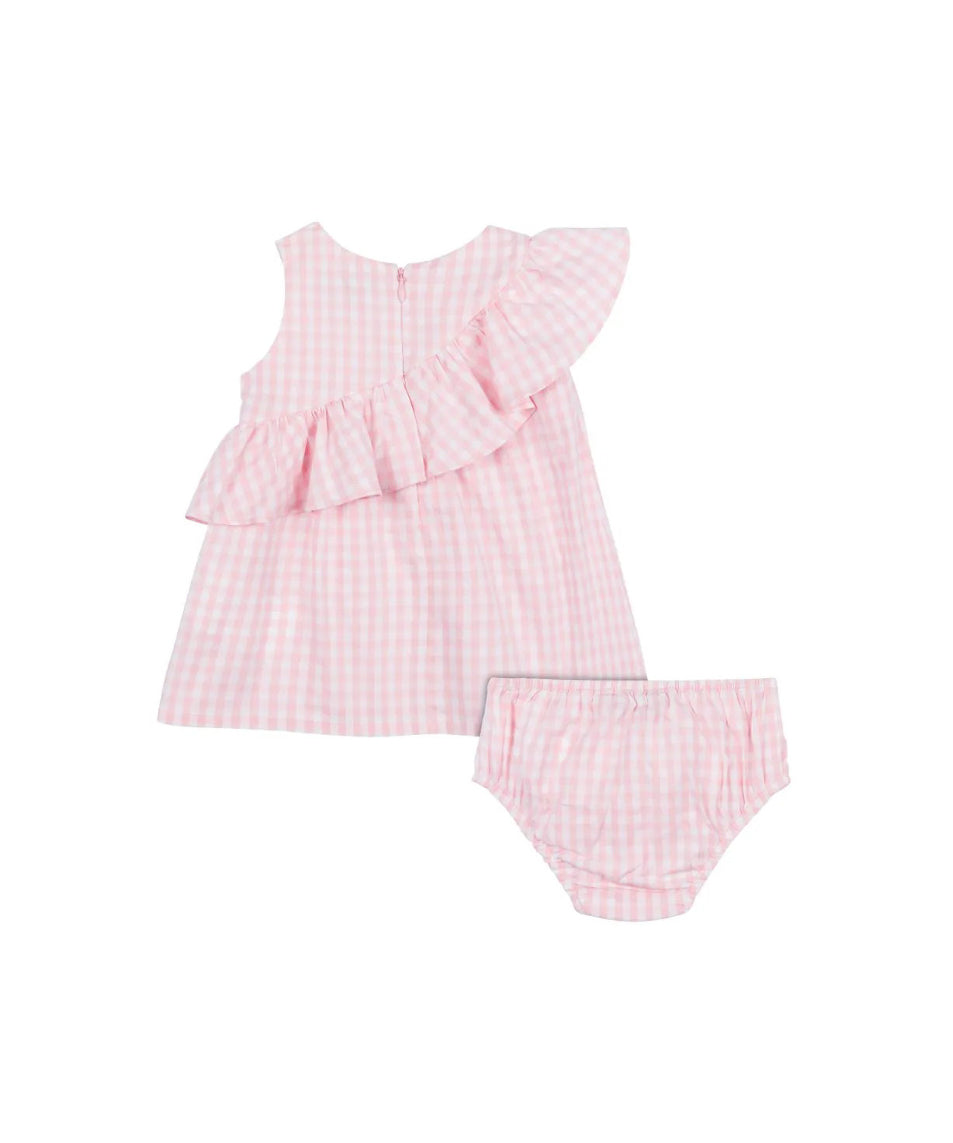 Moschino Kids Abito Rosa a Quadri con Culotte per Neonate