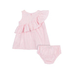 Moschino Kids Abito Rosa a Quadri con Culotte per Neonate