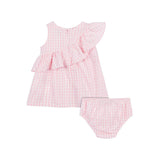 Moschino Kids Abito Rosa a Quadri con Culotte per Neonate