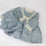Deolinda Abito Celeste/Panna a Pois con Culotte per Neonate