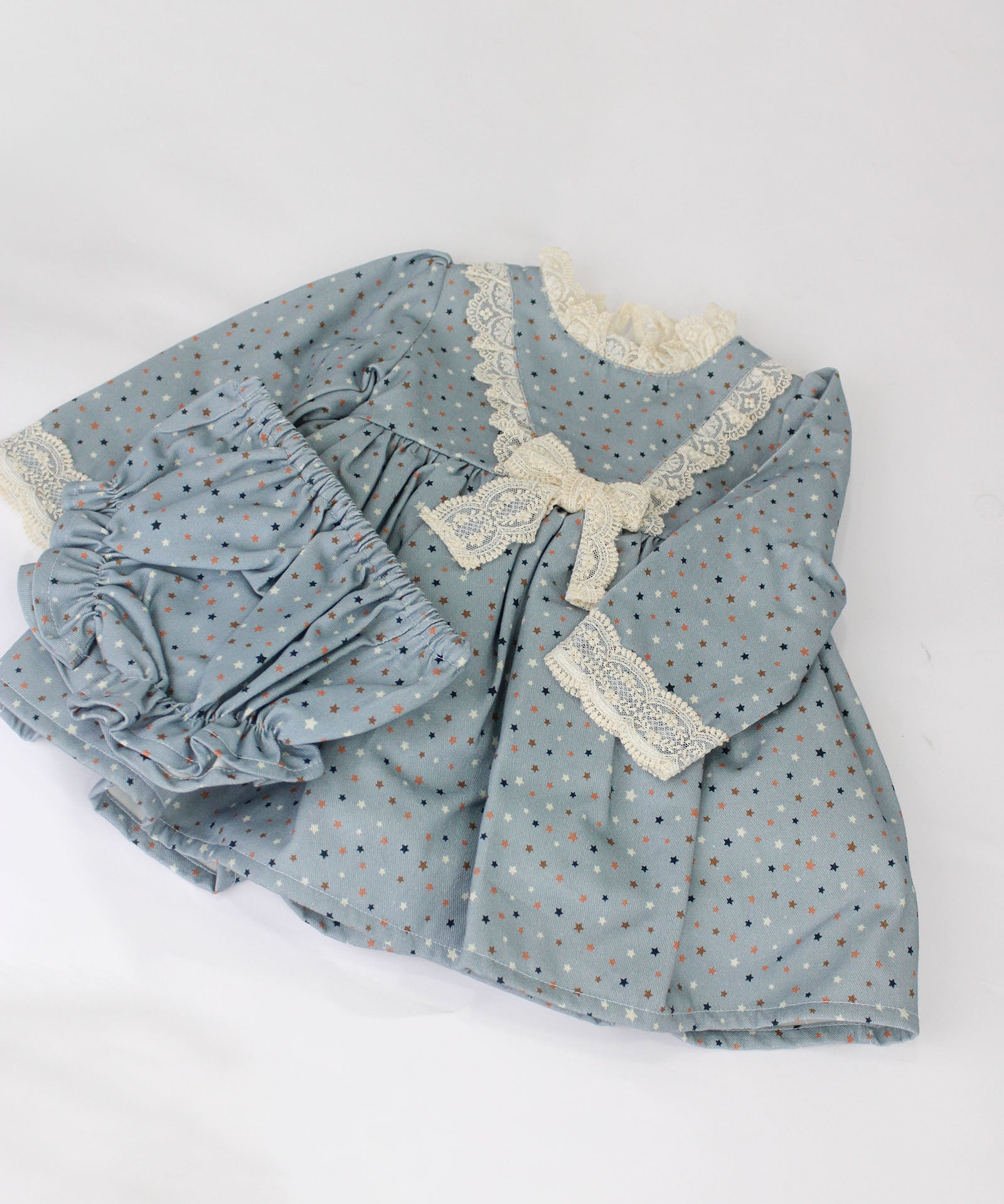 Deolinda Abito Celeste/Panna a Pois con Culotte per Neonate