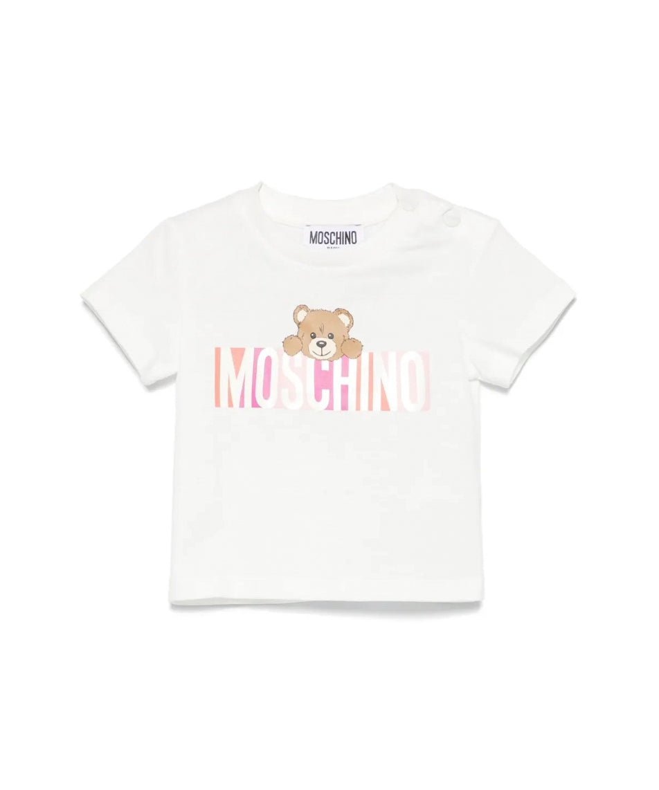 Moschino Kids T-shirt Panna con Stampa Colorful per Neonate