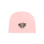 Cappello rosa Moschino Kids con sovrastampa orsetto Teddy e logo. Un accessorio trendy e confortevole per completare ogni look con stile.