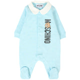 Moschino Kids Tutina Celeste con Logo Vertical per Neonati
