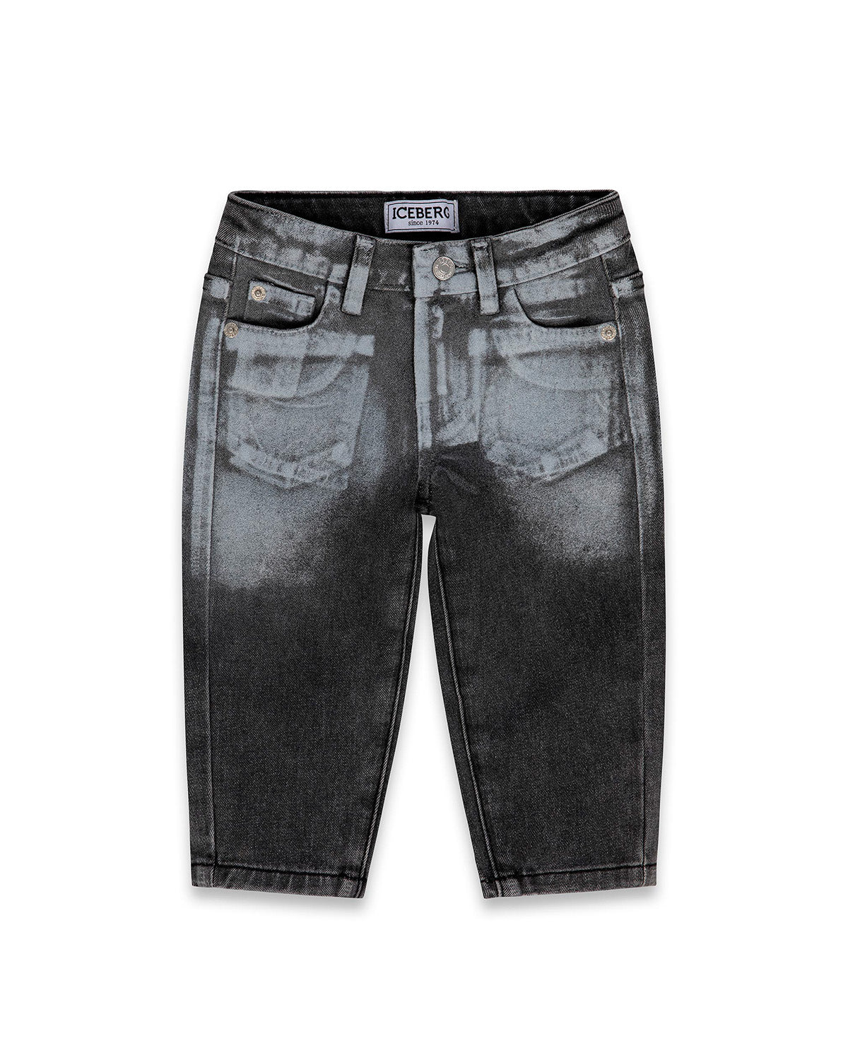 Iceberg Kids Jeans Denim Nero con Effetto Acid Wash per Neonati