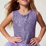 Twinset Kids Abito Viola con Tulle e Paillettes per Bambine (dettaglio)